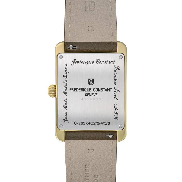 Montre Frederique Constant Classics Classics Carree Calendar Moonphase Quartz Cadran Argent Bracelet Cuir de veau