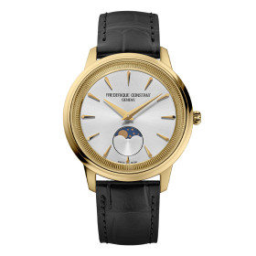 Montre Frederique Constant Classics Moneta Moonphase Quartz Cadran Argent Bracelet Cuir de veau