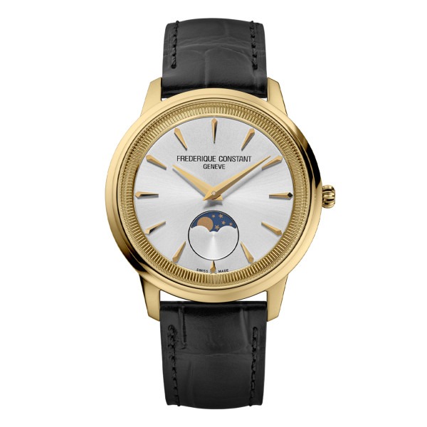 Montre Frederique Constant Classics Moneta Moonphase Quartz Cadran Argent Bracelet Cuir de veau