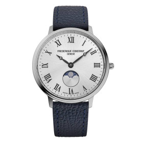 Montre Frederique Constant Classics Moneta Moonphase Quartz Cadran Argent Bracelet Cuir de veau