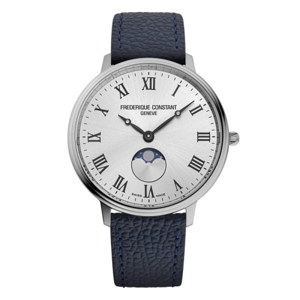 Montre Frederique Constant Classics Moneta Moonphase Quartz Cadran Argent Bracelet Cuir de veau