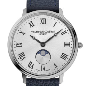 Montre Frederique Constant Classics Moneta Moonphase Quartz Cadran Argent Bracelet Cuir de veau