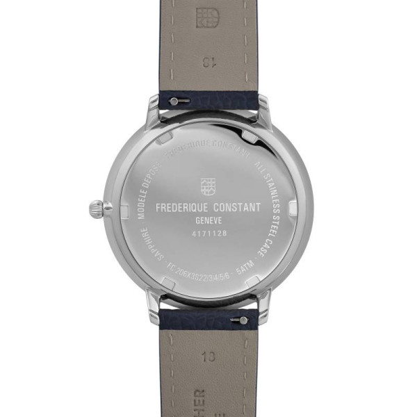 Montre Frederique Constant Classics Moneta Moonphase Quartz Cadran Argent Bracelet Cuir de veau