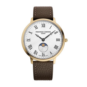 Montre Frederique Constant Classics Moneta Moonphase Quartz Cadran Argent Bracelet Cuir de veau
