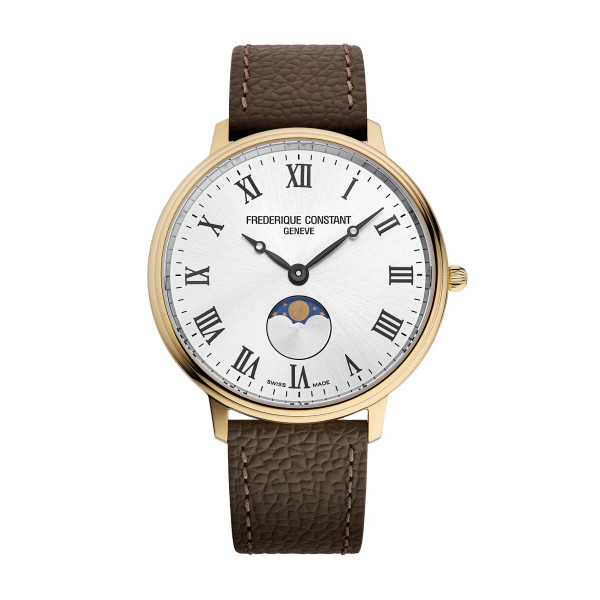 Montre Frederique Constant Classics Moneta Moonphase Quartz Cadran Argent Bracelet Cuir de veau