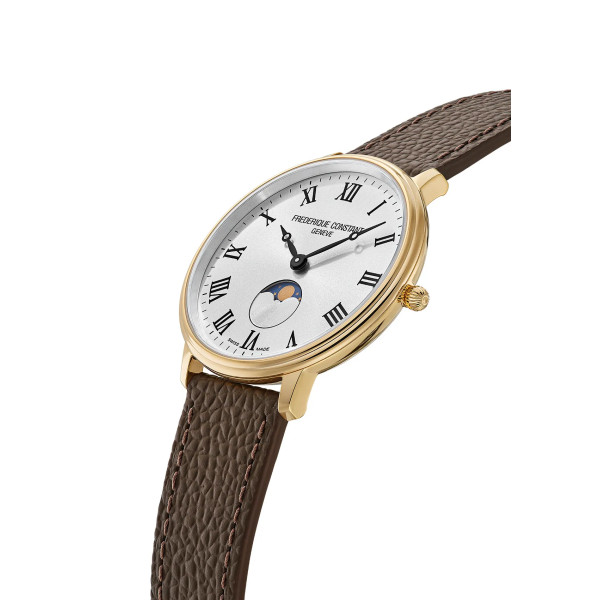 Montre Frederique Constant Classics Moneta Moonphase Quartz Cadran Argent Bracelet Cuir de veau