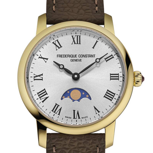 Montre Frederique Constant Classics Slimline Ladies Moonphase Quartz Cadran Argent Bracelet Cuir de veau