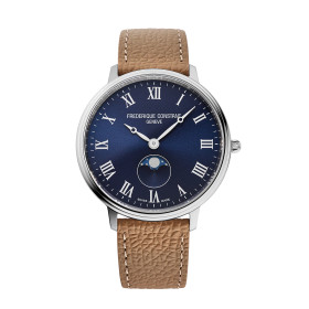 Montre Frederique Constant Classics Moonphase Quartz Cadran Bleu Bracelet Cuir de veau