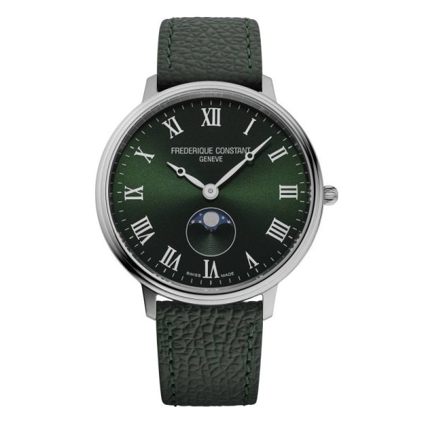 Montre Frederique Constant Classics Moonphase Quartz Cadran Vert Bracelet Cuir de veau