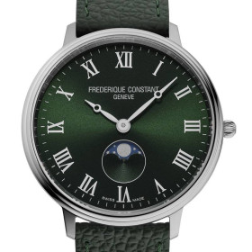 Montre Frederique Constant Classics Moonphase Quartz Cadran Vert Bracelet Cuir de veau