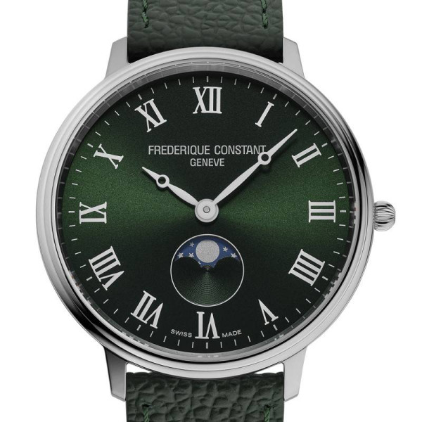 Montre Frederique Constant Classics Moonphase Quartz Cadran Vert Bracelet Cuir de veau