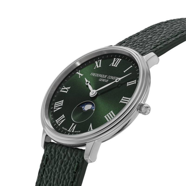 Montre Frederique Constant Classics Moonphase Quartz Cadran Vert Bracelet Cuir de veau