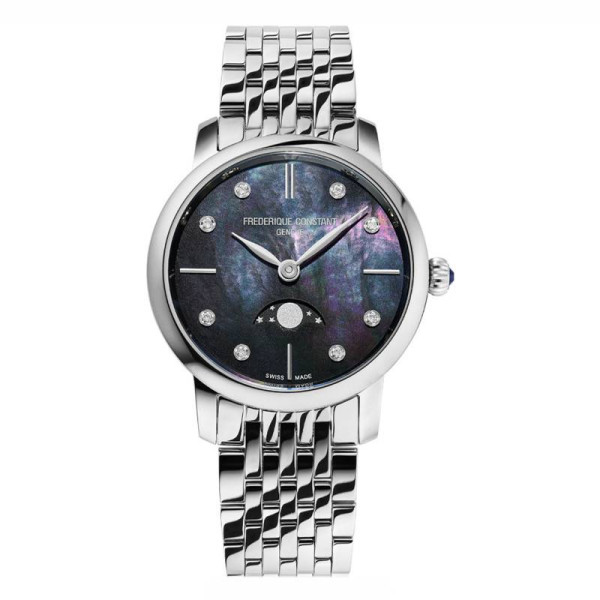 Montre Frederique Constant Classics Slimline Ladies Moonphase Quartz Cadran Nacre Bracelet Acier inoxydable