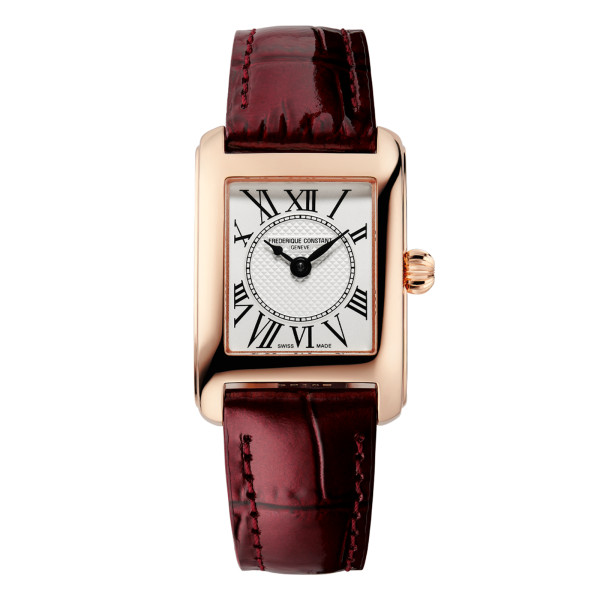 Montre Frederique Constant Classics Carree Ladies Quartz Cadran Argent Bracelet Cuir de veau