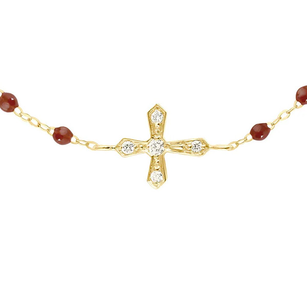 Bracelet gigi CLOZEAU Croix Vintage Diamant Or Jaune 17 cm