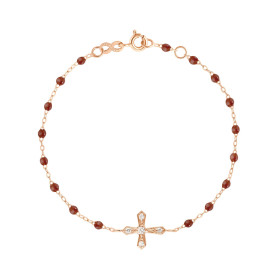 Bracelet gigi CLOZEAU Croix Vintage Diamant Or Rose 17 cm