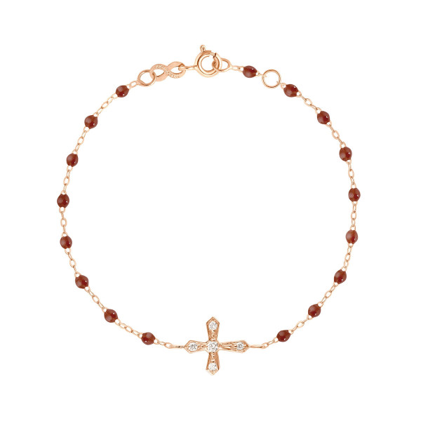 Bracelet gigi CLOZEAU Croix Vintage Diamant Or Rose 17 cm