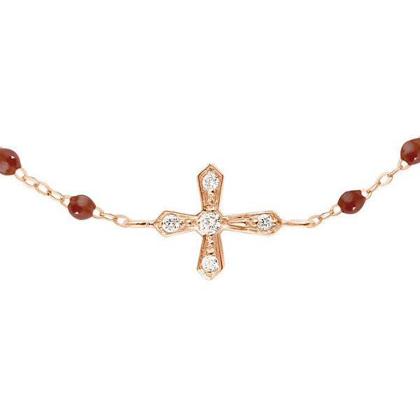 Bracelet gigi CLOZEAU Croix Vintage Diamant Or Rose 17 cm