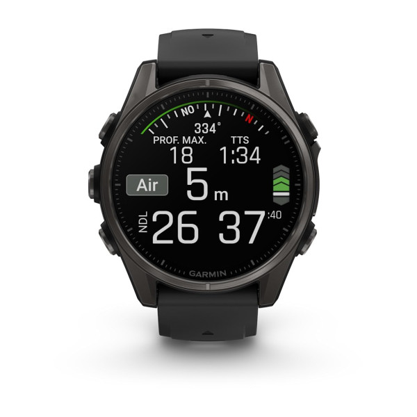 Montre Garmin Fenix 8 Solar 43mm AMOLED Sapphire Titane Carbon Gray DLC Bracelet Noir/Gris 