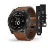 Montre Garmin Fenix 7x Pro Sapphire Solar Carbon Grey Titane Bracelet Cuir + Silicone