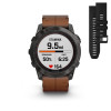 Montre Garmin Fenix 7x Pro Sapphire Solar Carbon Grey Titane Bracelet Cuir + Silicone
