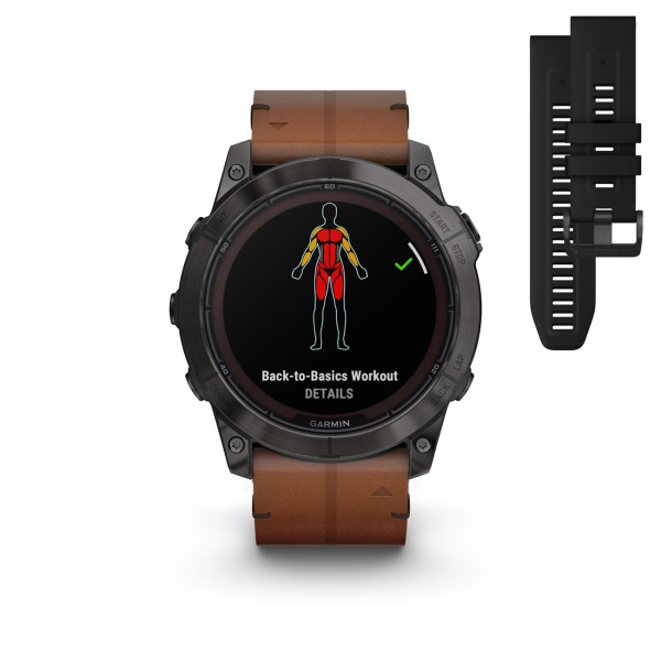 Montre Garmin Fenix 7x Pro Sapphire Solar Carbon Grey Titane Bracelet Cuir + Silicone