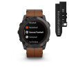 Montre Garmin Fenix 7x Pro Sapphire Solar Carbon Grey Titane Bracelet Cuir + Silicone