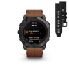 Montre Garmin Fenix 7x Pro Sapphire Solar Carbon Grey Titane Bracelet Cuir + Silicone