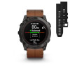 Montre Garmin Fenix 7x Pro Sapphire Solar Carbon Grey Titane Bracelet Cuir + Silicone