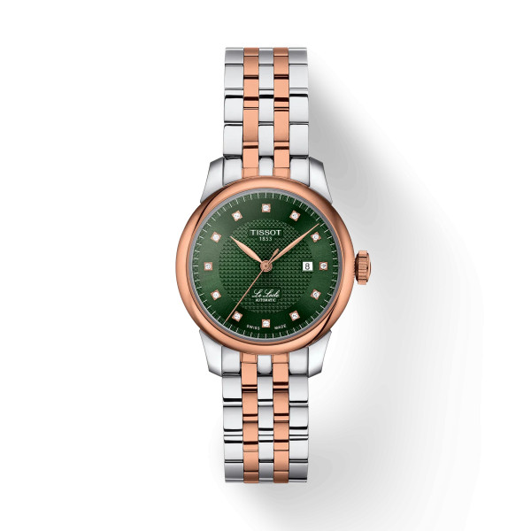Montre Tissot Le Locle 29mm Cadran Vert Serti Bracelet Acier PVD Rose