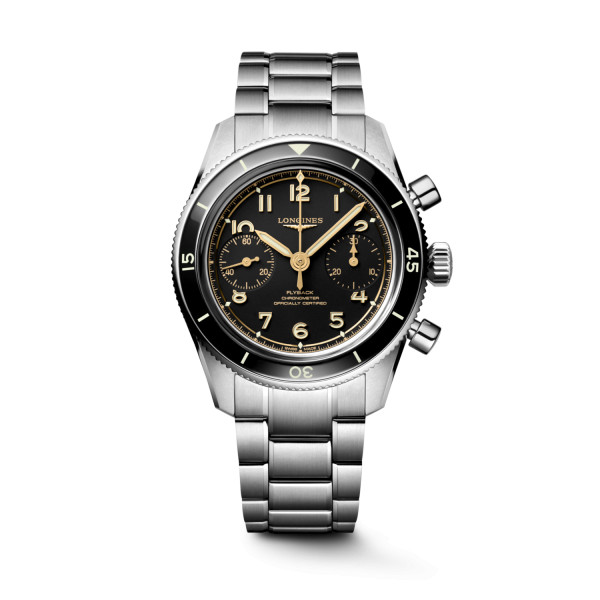 Montre Longines Spirit Flyback Automatique 42 mm Cadran Noir Bracelet cuir