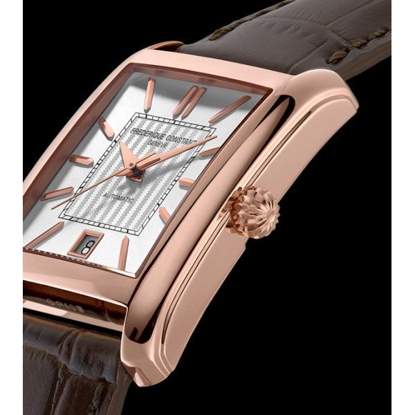 Montre Frederique Constant Classics Carree Automatique Cadran Argenté Bracelet Cuir de veau