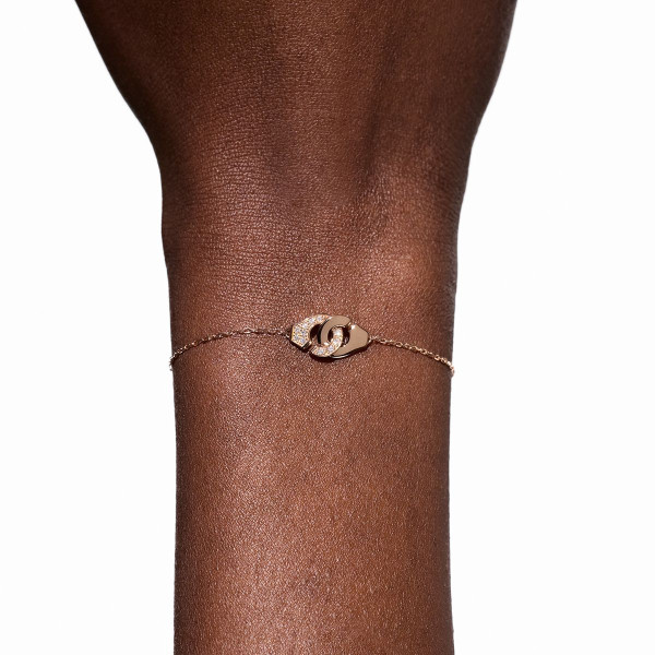 BraceletDinh Van Menottes R8 1/2 Diamants Or Rose sur chaîne