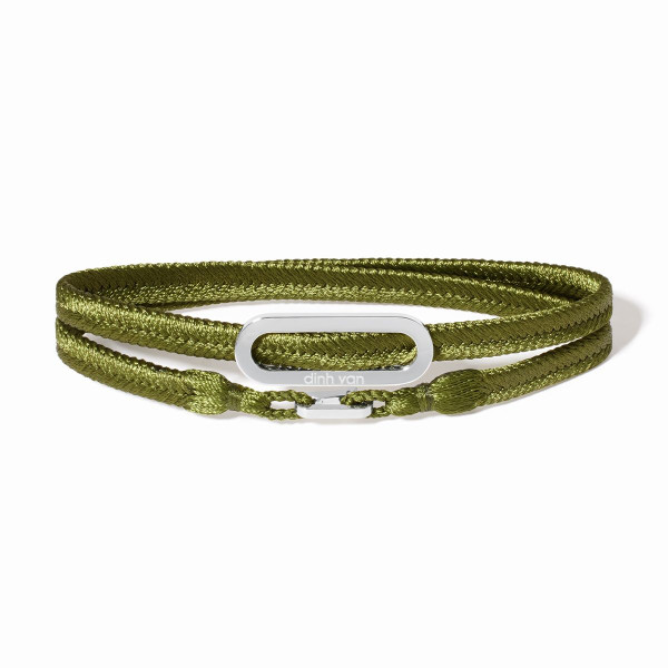 Bracelet Dinh Van Tissé Vert Kaki Or Blanc Maillon L