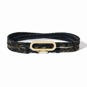 Bracelet Dinh Van Tissé Noir Doré Or Jaune Maillon L