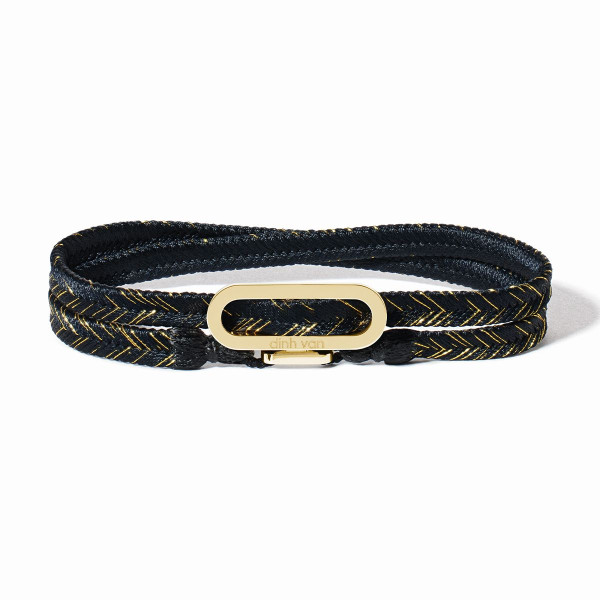 Bracelet Dinh Van Tissé Noir Doré Or Jaune Maillon L