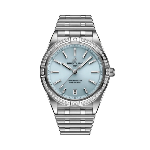 Montre Breitling Chronomat Automatic 36 Cadran Bleu Glacier Bracelet Acier inoxydable et or blanc 18 carats