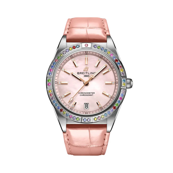 Montre Breitling Chronomat Automatic 36 South Sea Cadran Nacre Rose Bracelet Cuir d’alligator rose