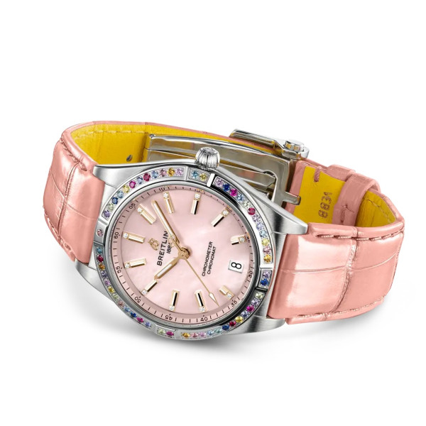 Montre Breitling Chronomat Automatic 36 South Sea Cadran Nacre Rose Bracelet Cuir d’alligator rose
