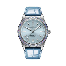 Montre Breitling Chronomat Automatic 36 South Sea Cadran Bleu Glacier Bracelet Cuir d’alligator Bleu