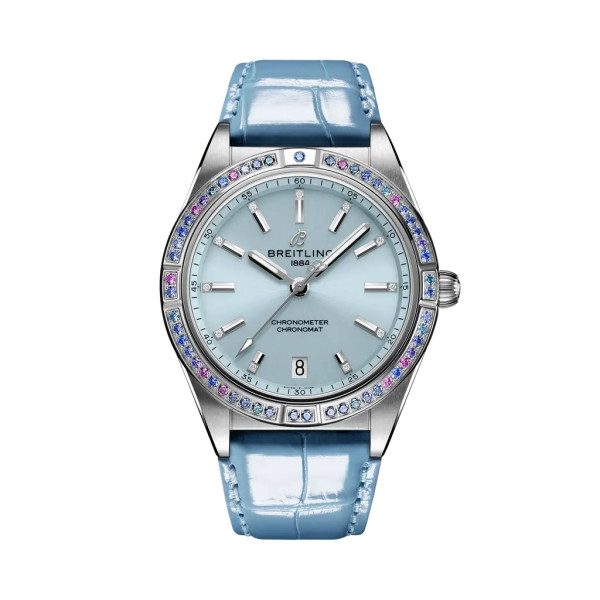 Montre Breitling Chronomat Automatic 36 South Sea Cadran Bleu Glacier Bracelet Cuir d’alligator Bleu