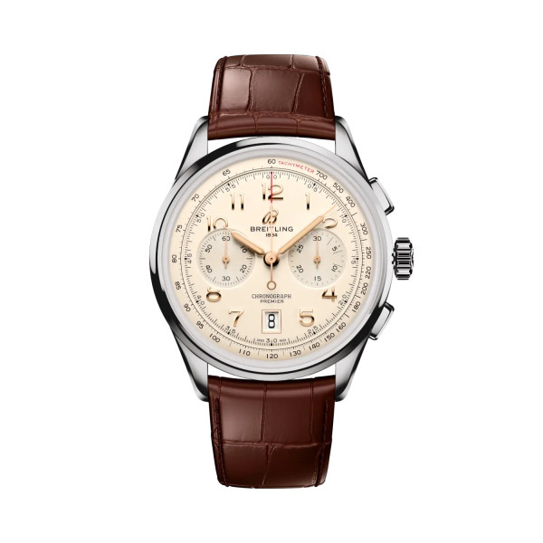 Montre Breitling Premier B01 Chronograph 42 Cadran Crème Bracelet Cuir d’alligator