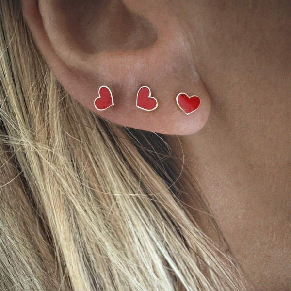 Puce Vanrycke Paris D'oreille Emoji Cœur Or rose 18k et émail