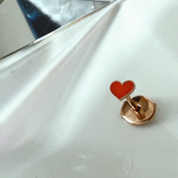 Puce Vanrycke Paris D'oreille Emoji Cœur Or rose 18k et émail