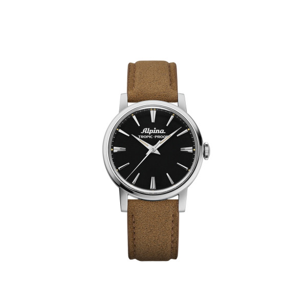 Montre Alpina Heritage Heritage Tropic-proof Handwinding Cadran Noir Bracelet Cuir