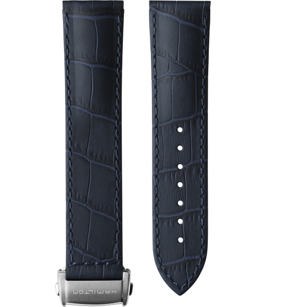 Bracelet Hamilton Jazzmaster 22mm Cuir Bleu Boucle Déployante