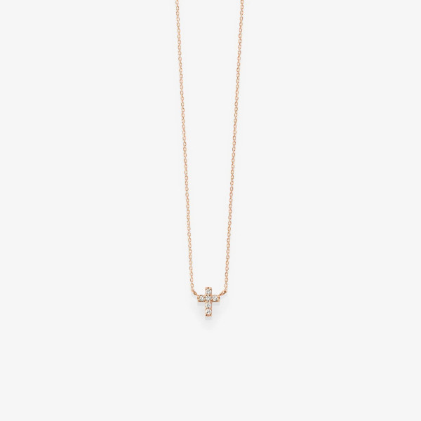 Collier Vanrycke mini croix Teresa Or Rose 18k & Diamants