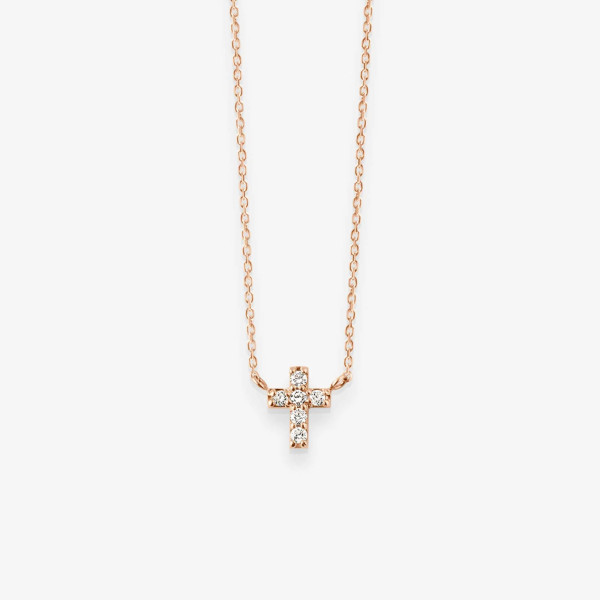 Collier Vanrycke mini croix Teresa Or Rose 18k & Diamants