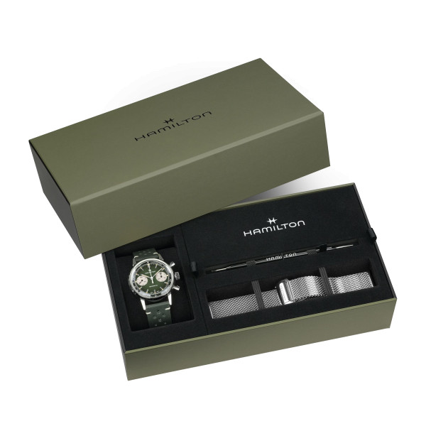 Montre Hamilton American Classic Intra-Matic Chronographe H Cadran Vert Bracelet Cuir 40mm