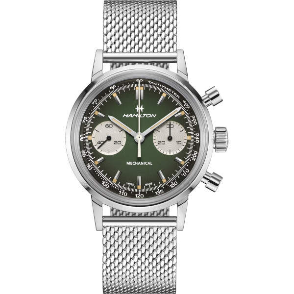 Montre Hamilton American Classic Intra-Matic Chronographe H Cadran Vert Bracelet Cuir 40mm
